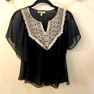 Miami Black Peasant Blouse Small